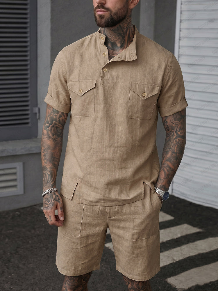 Casual Relaxed Fit Fusion Shirt Shorts Set