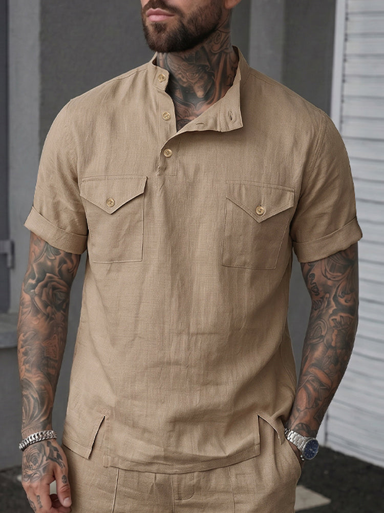 Casual Relaxed Fit Fusion Shirt Shorts Set