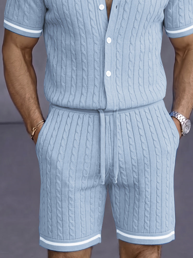 Comfort Contrast Trim Knit Shirt Shorts Set