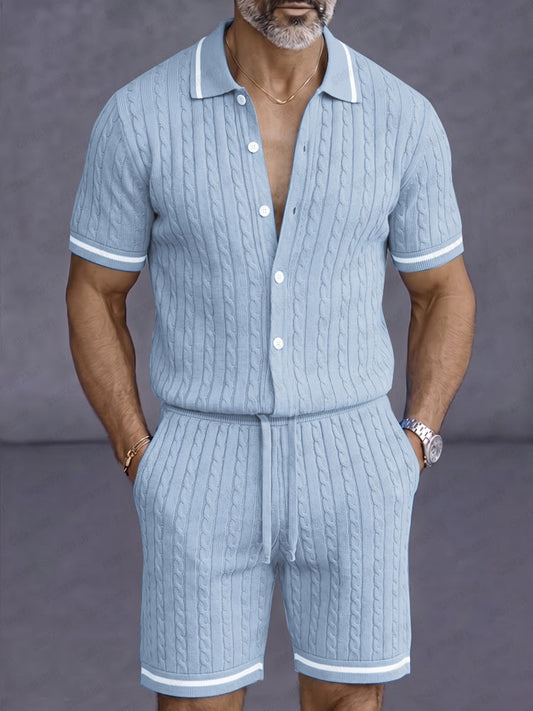 Comfort Contrast Trim Knit Shirt Shorts Set