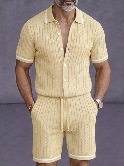 Comfort Contrast Trim Knit Shirt Shorts Set