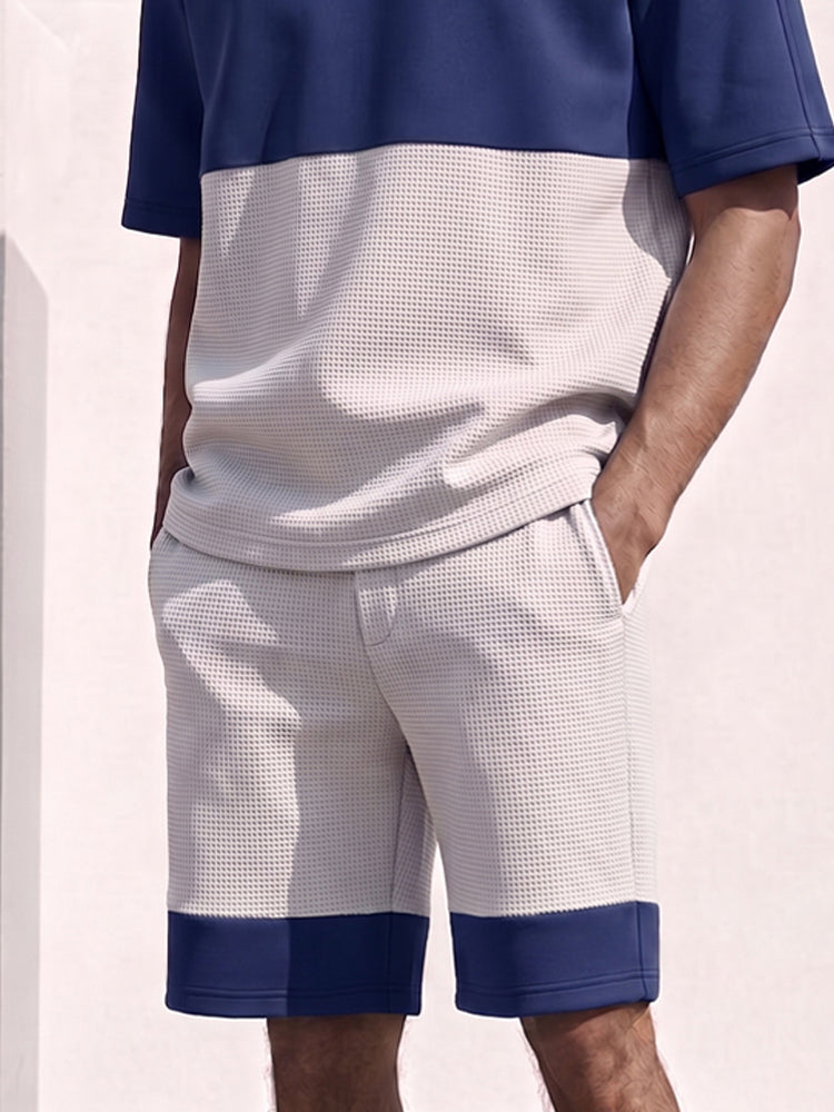 Stylish Elastic Two-tone Waffle Matching Sets