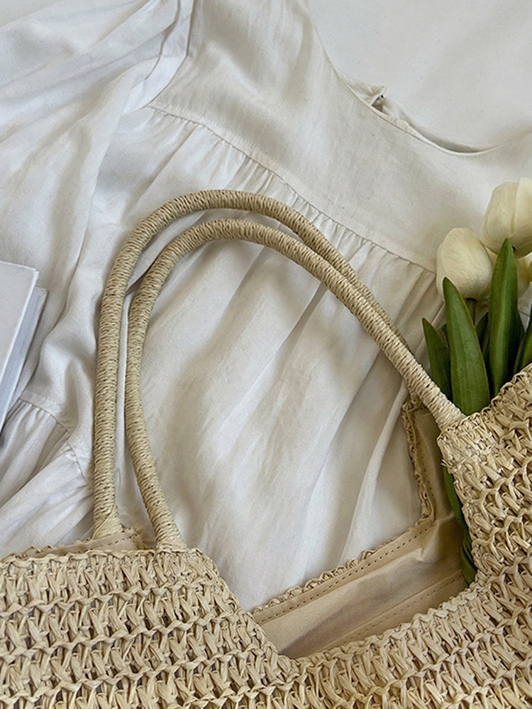 Boho Simple Large Capacity Woven Straw Tote Bag