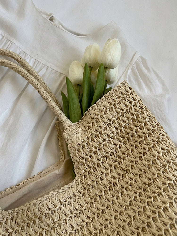 Boho Simple Large Capacity Woven Straw Tote Bag