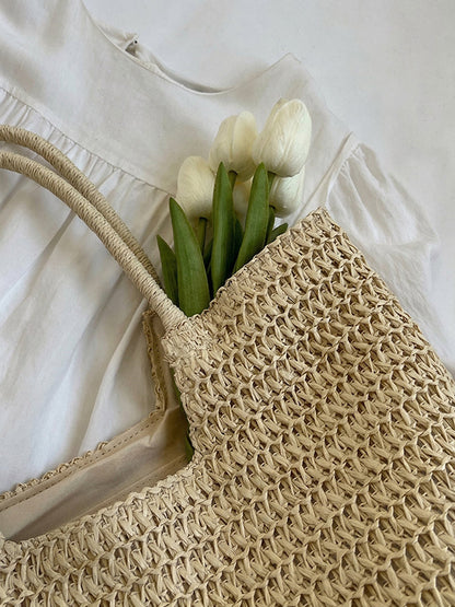 Boho Simple Large Capacity Woven Straw Tote Bag
