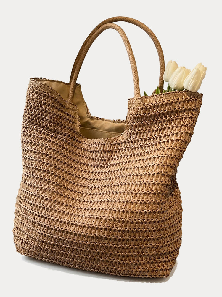 Boho Simple Large Capacity Woven Straw Tote Bag