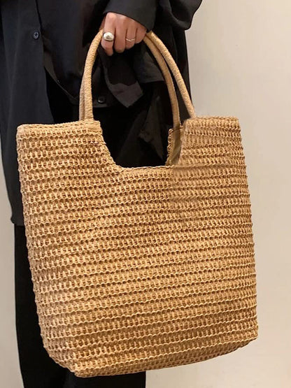 Boho Simple Large Capacity Woven Straw Tote Bag