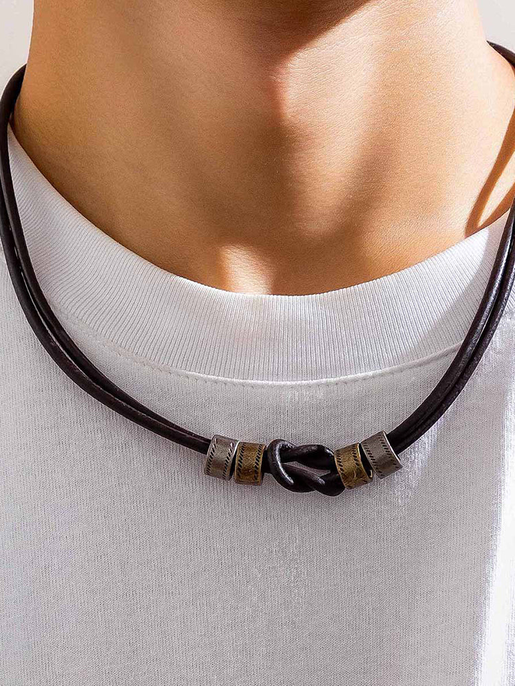 Vintage Leather Knot Beads Choker Necklace