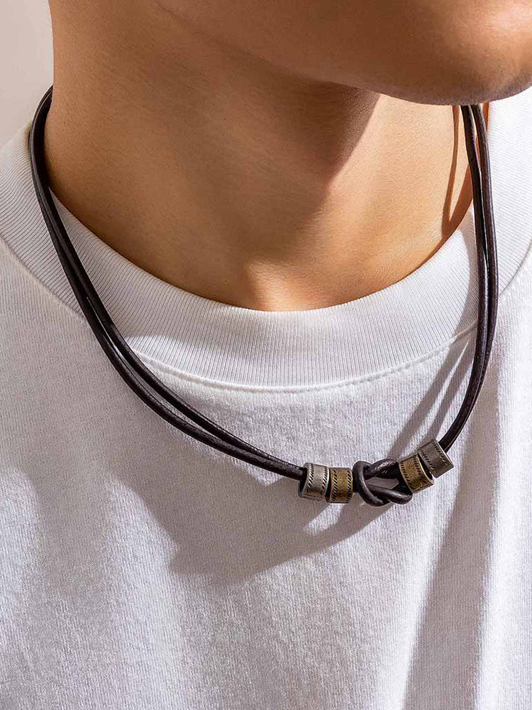 Vintage Leather Knot Beads Choker Necklace