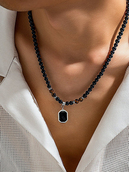 Simple Tiger Stone Beads Pendant Necklace