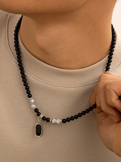 Simple Tiger Stone Beads Pendant Necklace