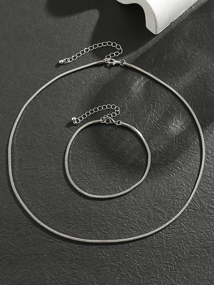 Simple Snake Chain Necklace and Bracelet Set