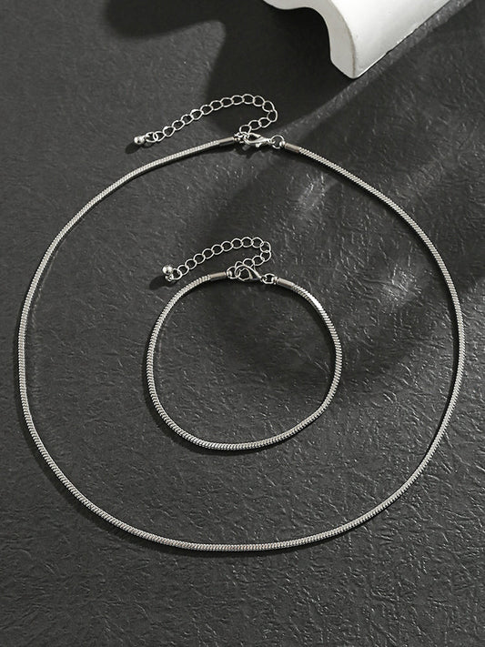 Simple Snake Chain Necklace and Bracelet Set