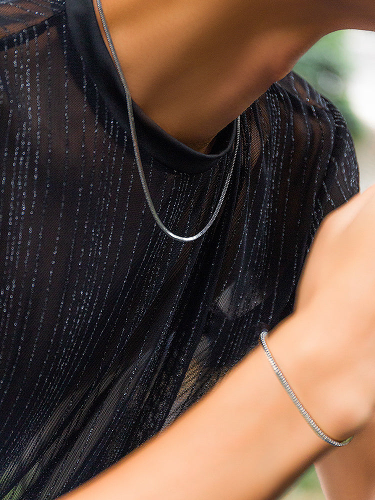 Simple Snake Chain Necklace and Bracelet Set