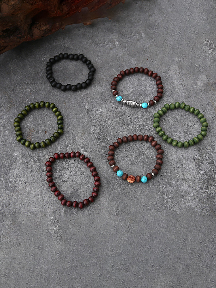 Bohemian Vintage Wooden Beads Bracelet Set