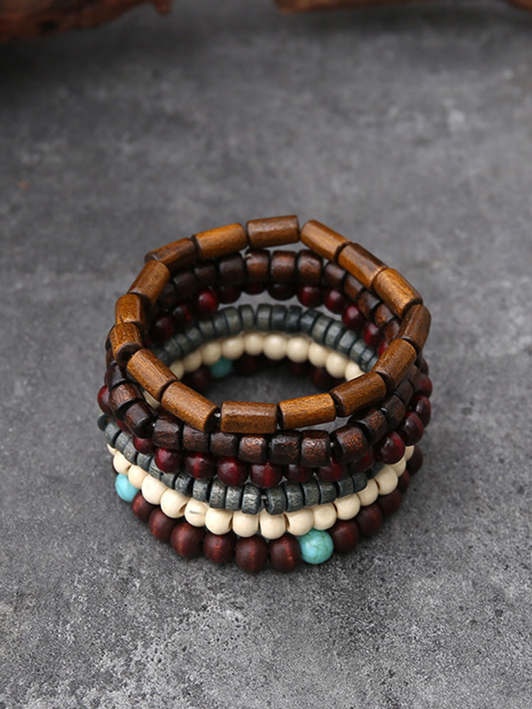 Bohemian Vintage Wooden Beads Bracelet Set
