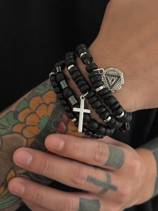 4Pcs Stackable Beaded Cross Bracelet Set