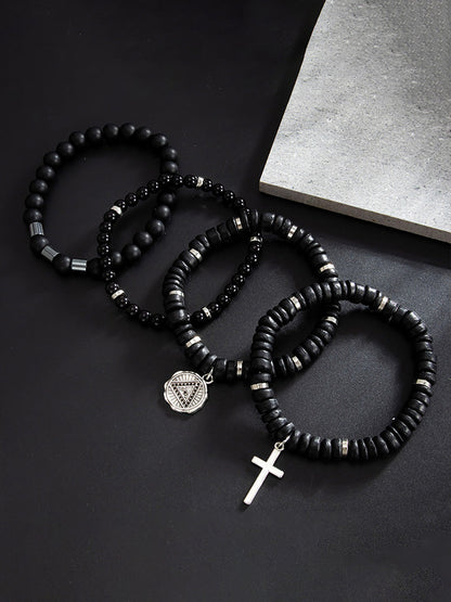 4Pcs Stackable Beaded Cross Bracelet Set