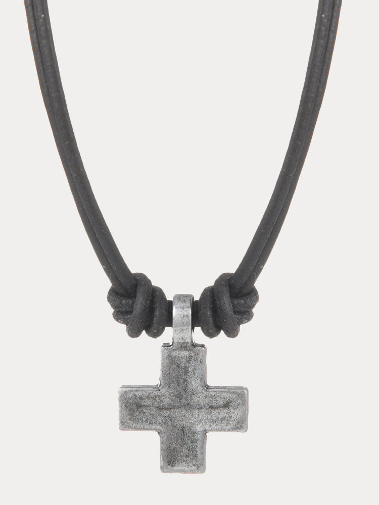 Vintage Cross Pendant Leather Necklace