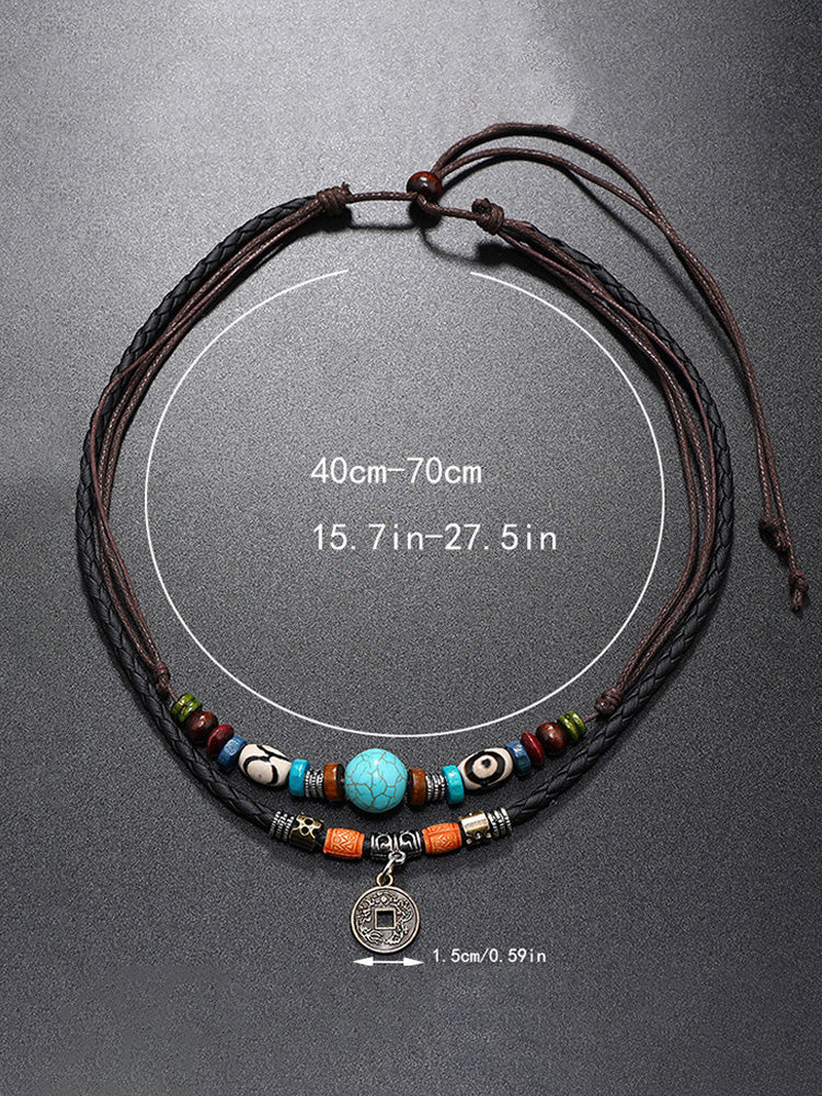 Boho Layered Turquoise Beaded Pendant Necklace