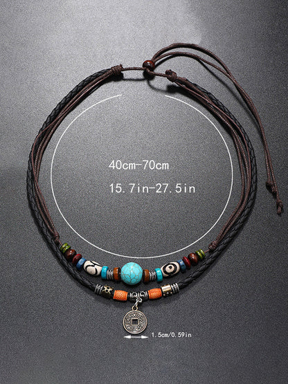 Boho Layered Turquoise Beaded Pendant Necklace