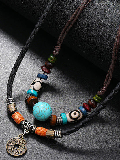Boho Layered Turquoise Beaded Pendant Necklace