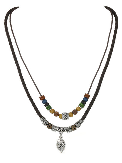 Vintage Style Double Layer Leaf Pendant Necklace
