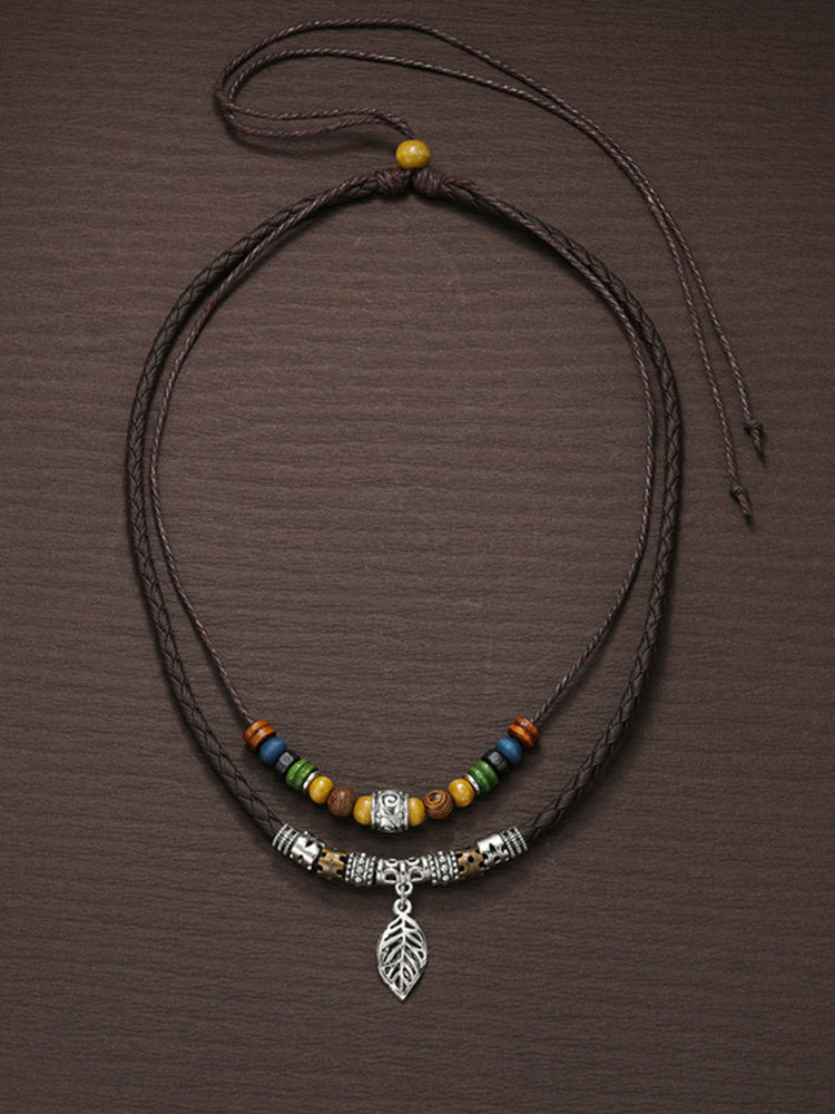Vintage Style Double Layer Leaf Pendant Necklace