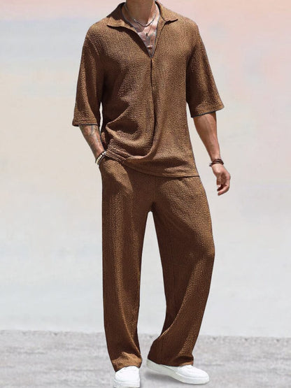Casual Water Ripple Textured Shirt Set