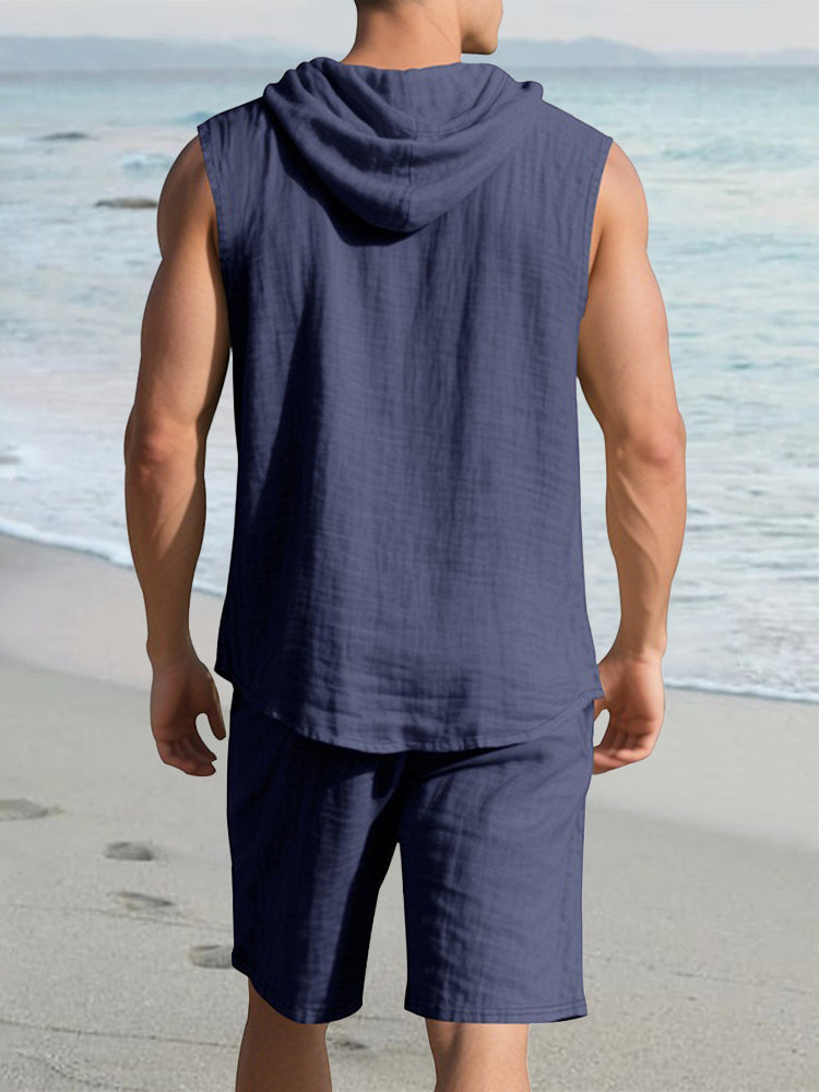 Premium Cotton Hooded Tank Shorts Set