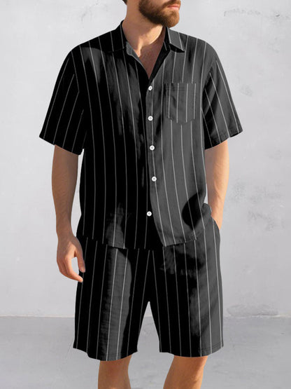 Comfort Cotton Stripe Shirt Shorts Set