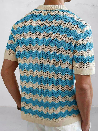 Stylish Openwork Jacquard Ripple Knit Shirt