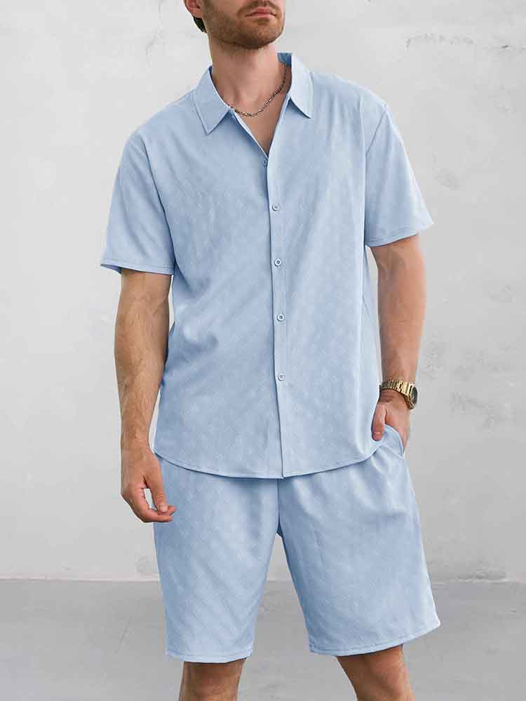 Casual Jacquard Shirt Shorts Set