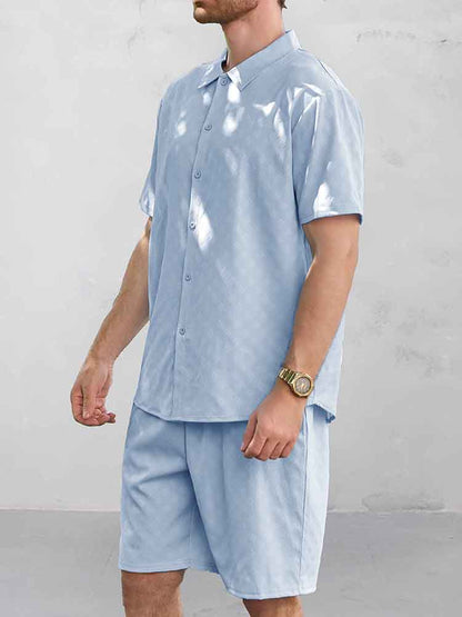 Casual Jacquard Shirt Shorts Set