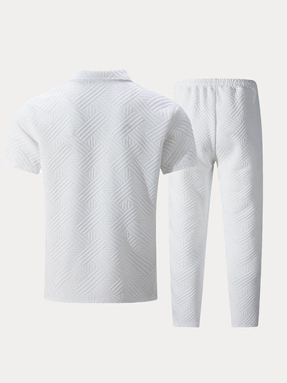 Stylish Jacquard Textured Polo Shirt Set