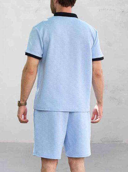 Versatile Style Jacquard Polo Shirt Set