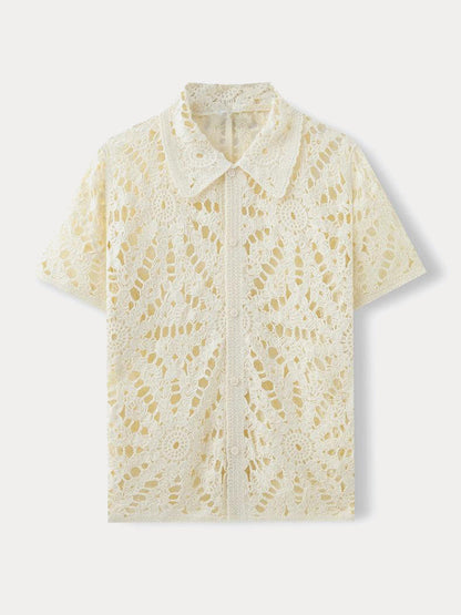 Trendy Openwork Crochet Knit Shirt