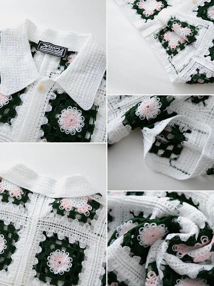 Trendy Openwork Crochet Knit Shirt