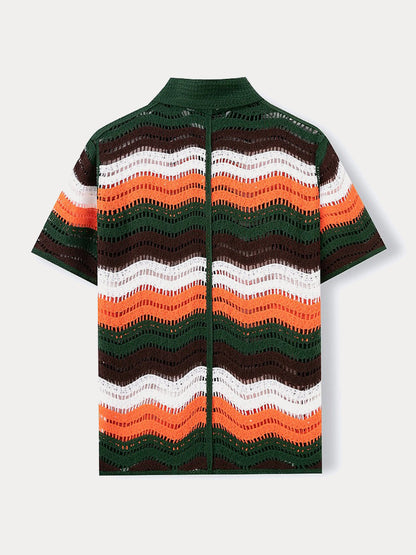 Trendy Openwork Crochet Knit Shirt