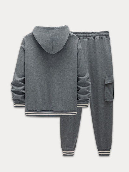 Sporty Hooded Jacket Pants Set
