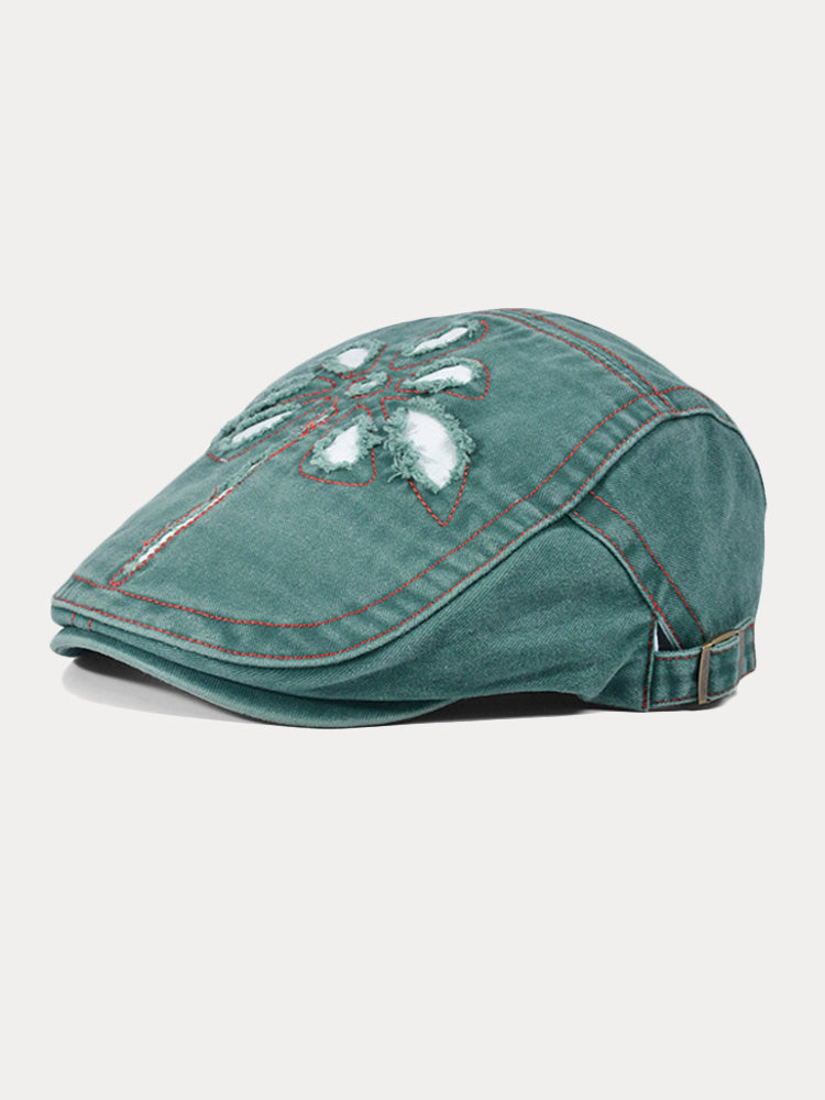 Unique Washed Ripped Denim Beret Hat