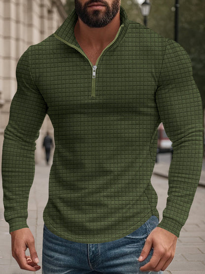 Casual Checkered Stand Collar Sweatshirt