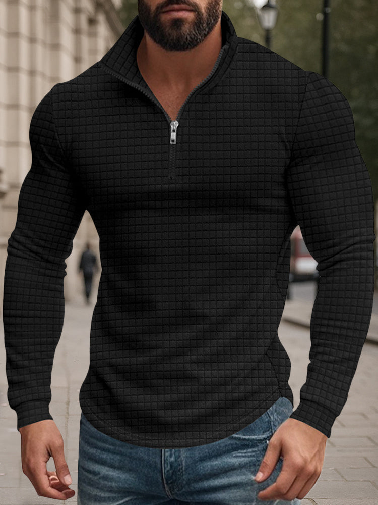Casual Checkered Stand Collar Sweatshirt