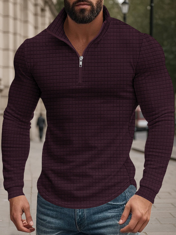 Casual Checkered Stand Collar Sweatshirt