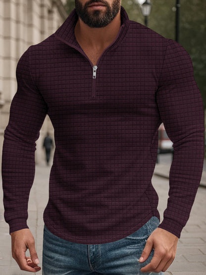 Casual Checkered Stand Collar Sweatshirt
