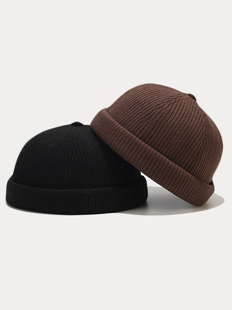Vintage-Inspired Knit Brimless Beanie Hat