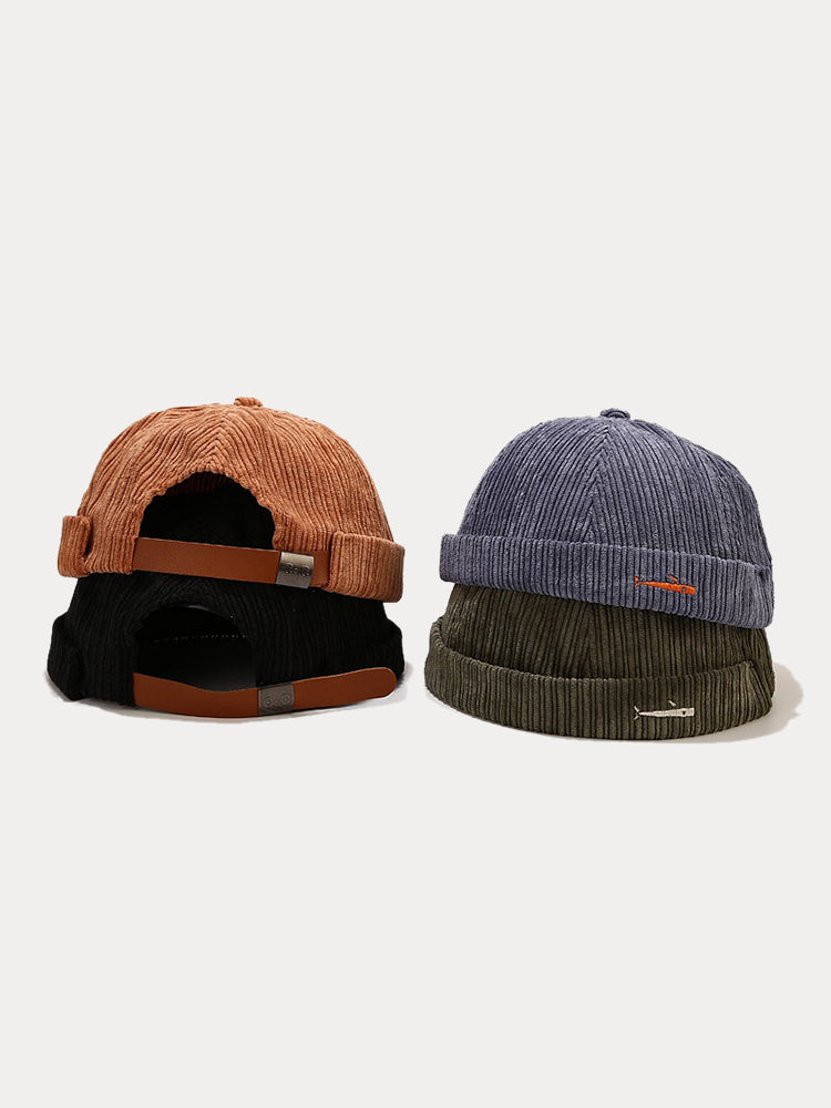 Stylish Fish Embroidery Corduroy Brimless Hat