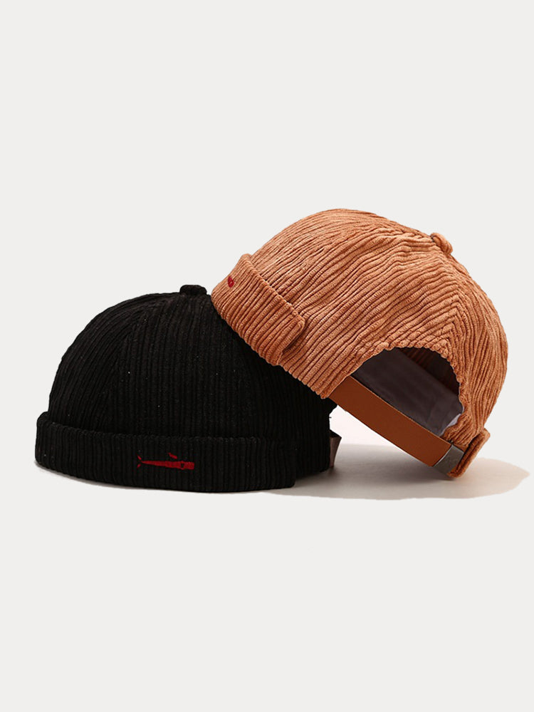 Stylish Fish Embroidery Corduroy Brimless Hat