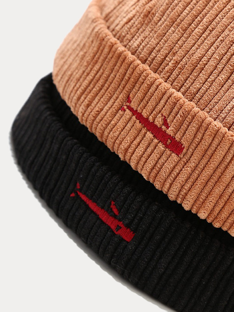 Stylish Fish Embroidery Corduroy Brimless Hat