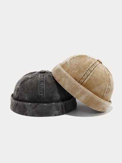 Retro Distressed Corduroy Brimless Hat